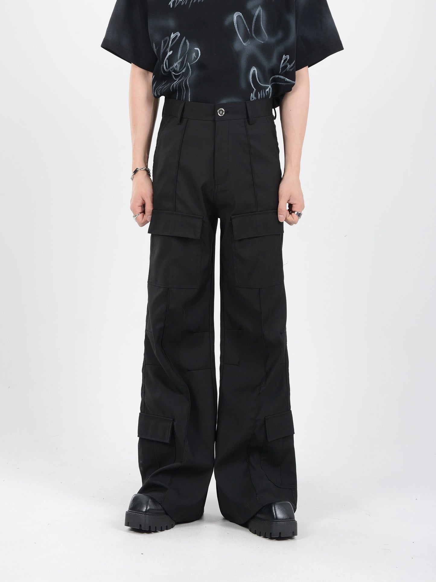 Wide-Leg Straight Cargo Trousers WN7124