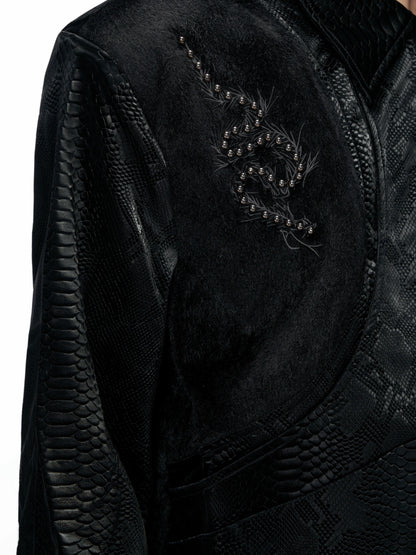 Crocodile Pattern Rivet PU Leather Jacket WN20518