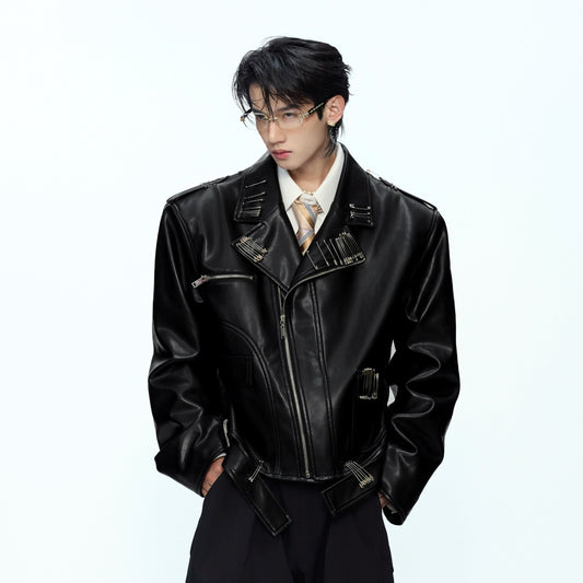 Pin Design Back Art Print PU Leather Jacket WN21234
