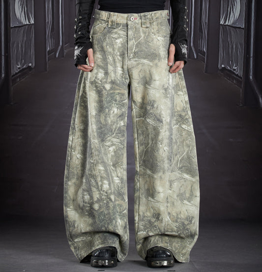 Letter Embroidery Camouflage Wide Leg Barrel Pants WN22903