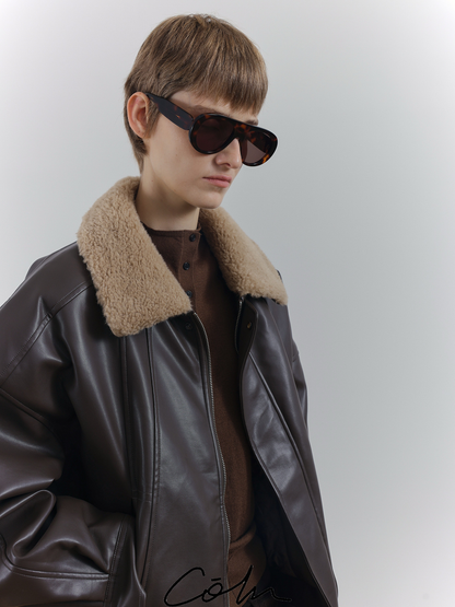 Fake Fur Collar PU Leather Puffer Jacket WN21678