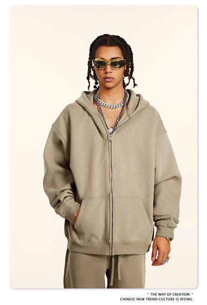 Fleece Lining Oversize Washed Zipper Hoodie WN9943