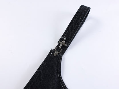 Detachable Suspender Buckle High Waist Wide Leg Denim Jeans WN28001