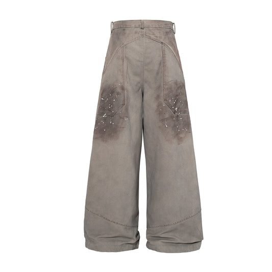 Washed Paint Studs Detail Wide Leg Pants WN25436