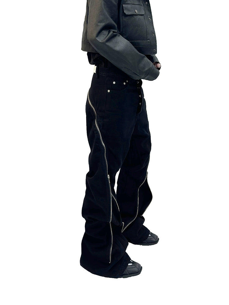 Spiral Zipper Twisted Flare Denim Jeans WN16996