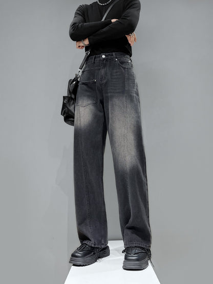 Pocket Patchwork Wide Leg Denim Jeans WN23913