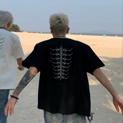 Studs Spine Embroidery Short Sleeve T-Shirt WN19779