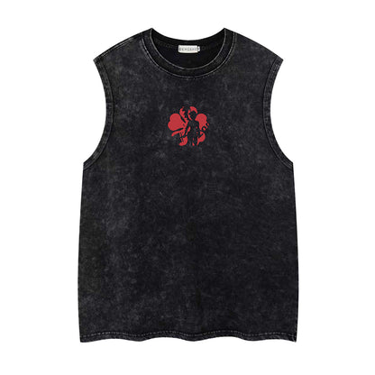 Washed Anime Print Sleeveless T-Shirt WN26910