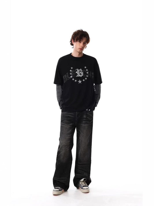Fake Layered Stripe Graphic Long Sleeve T-Shirt WN28013