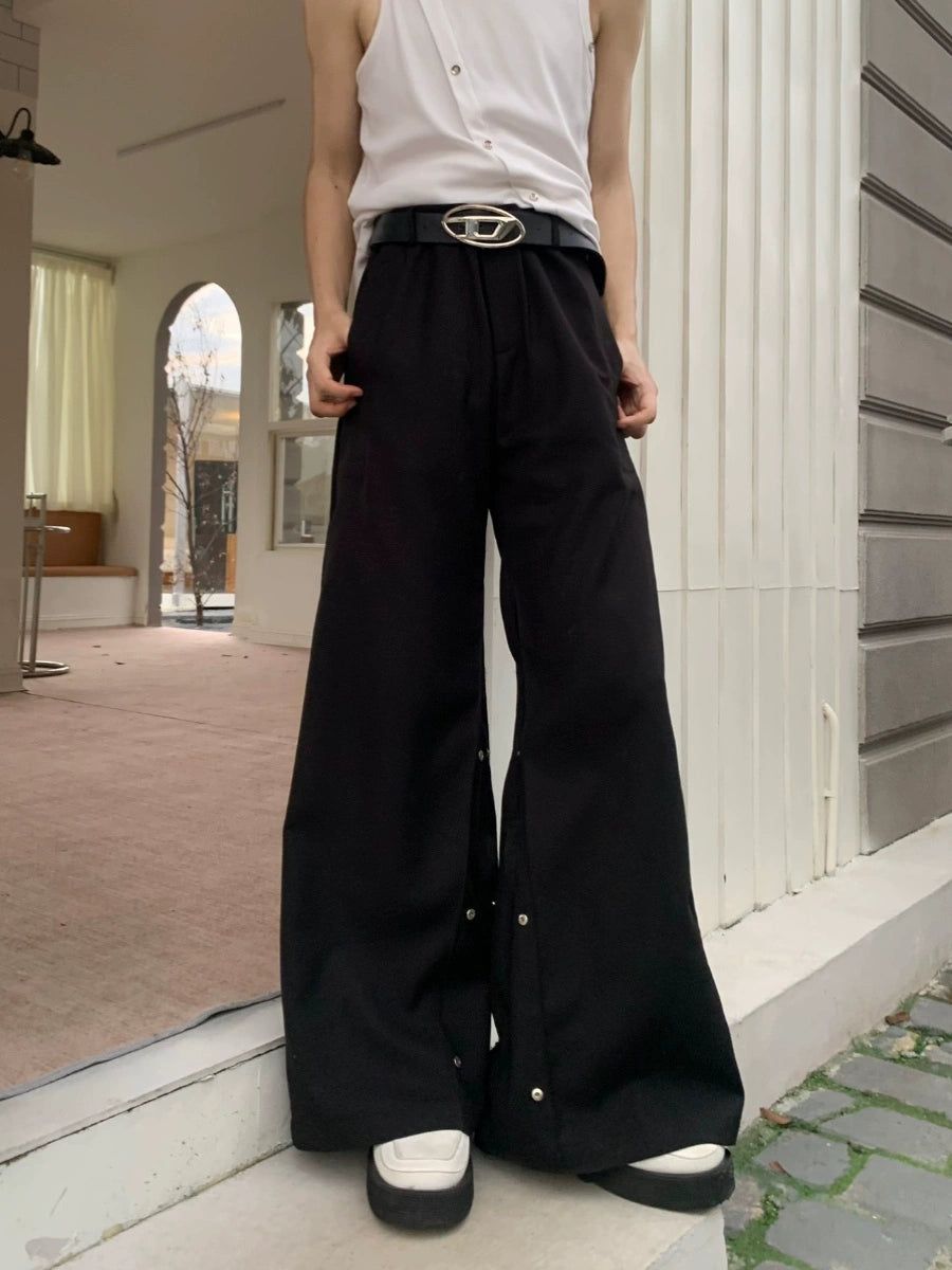 Metal Button Design Wide Leg Trousers WN19723