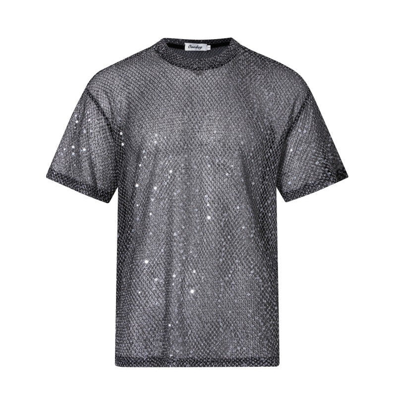 Glitter Sheer Mesh Short Sleeve T-Shirt WN27882