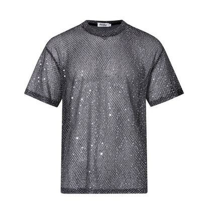 Glitter Sheer Mesh Short Sleeve T-Shirt WN27882