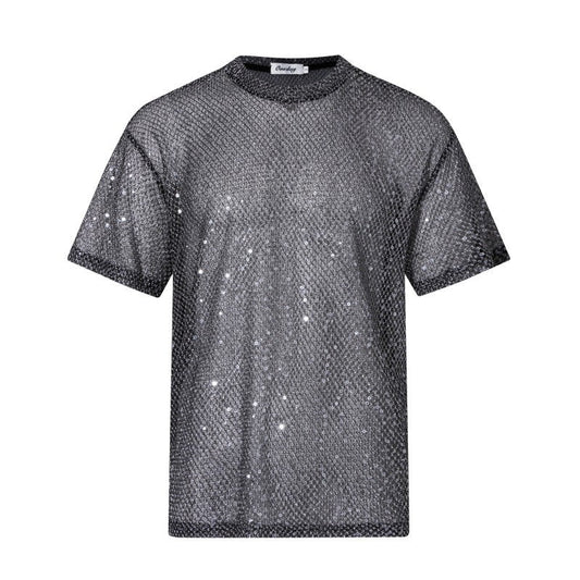 Glitter Sheer Mesh Short Sleeve T-Shirt WN27882