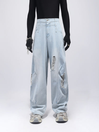 Denim Oversize Vest & Damage Wide Leg Denim Jeans Setup WN23737
