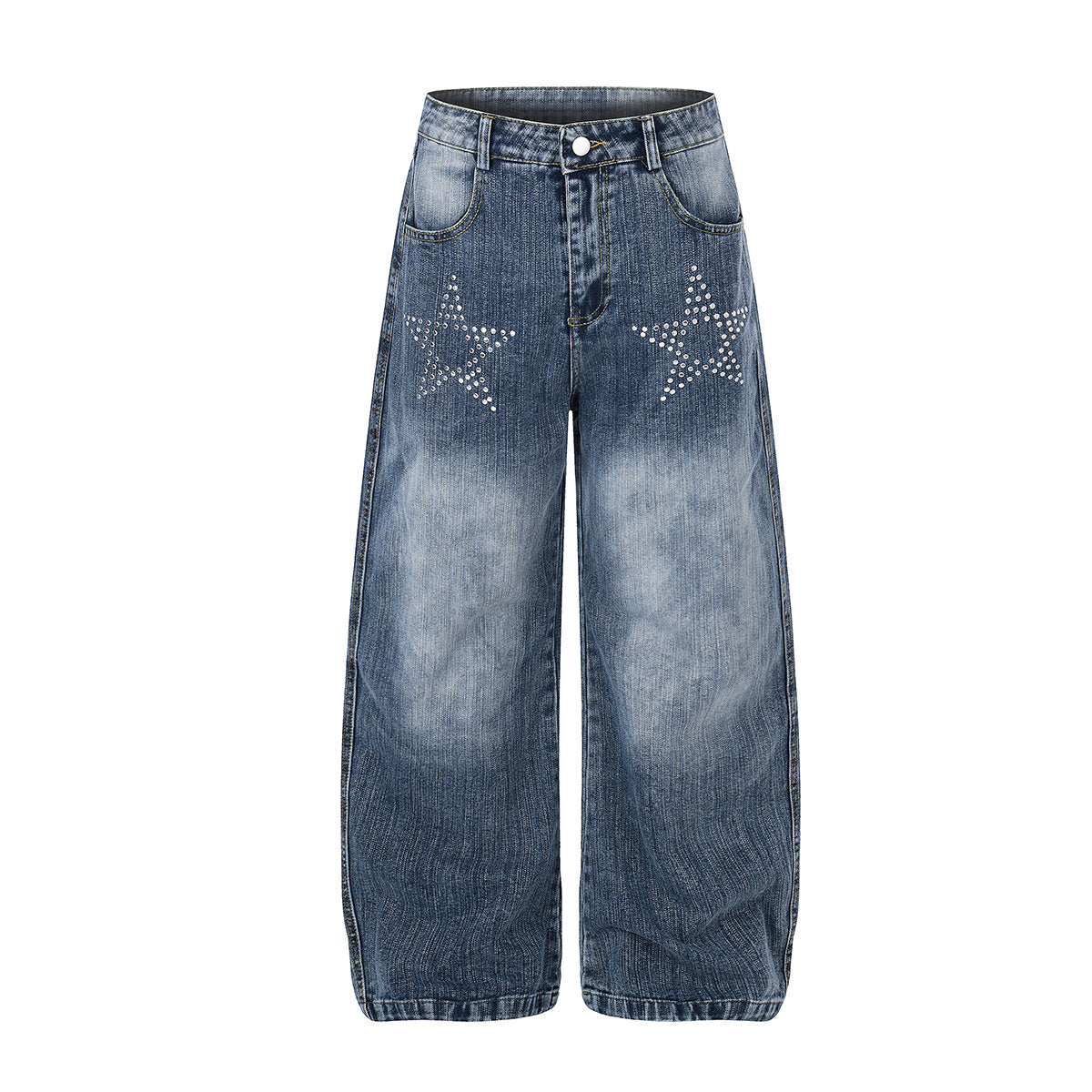 Washed Star Rhinestone Wide Leg Denim Jeans WN25458