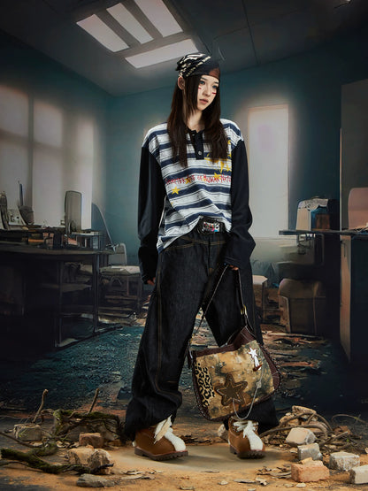 Print Dye Layered Stripe Long Sleeve T-Shirt WN20562