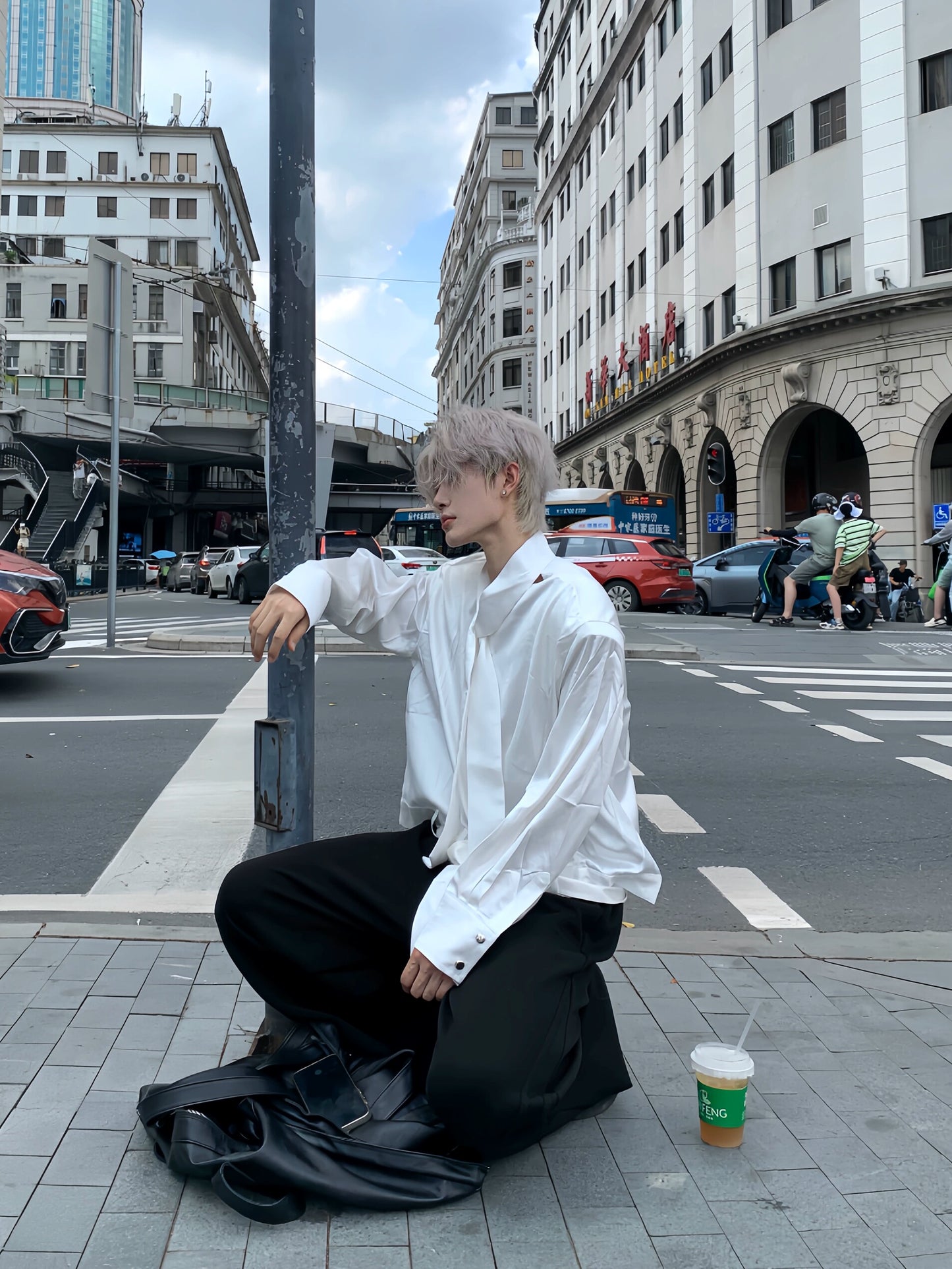 Liquid Texture Design Necktie & Long Sleeve Shirt WN19778