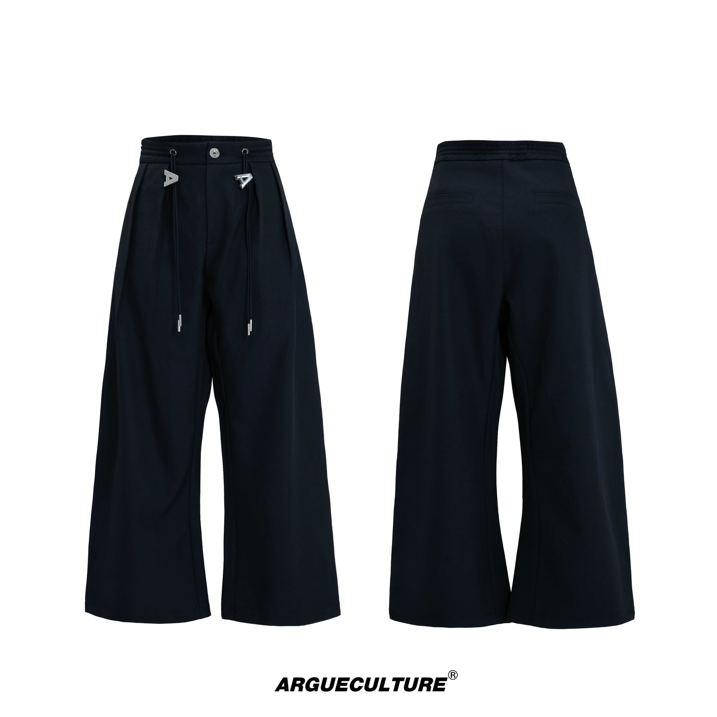 Stripe Shirt Fake Layered Drawstring Waist Shoulder-Pad Tailored Jacket & Trousers Setup WN21731