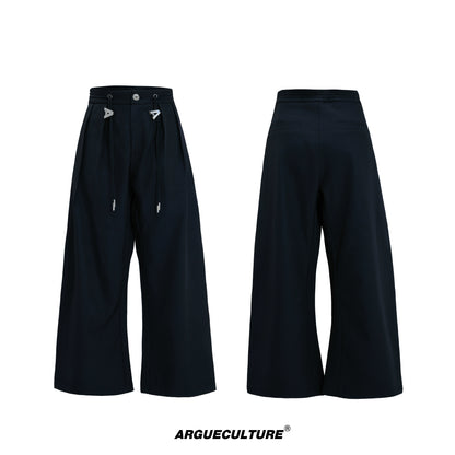 Stripe Shirt Fake Layered Drawstring Waist Shoulder-Pad Tailored Jacket & Trousers Setup WN21731