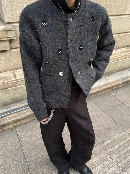 Hand-Beaded Flower Oversize Knit Cardigan WN23183