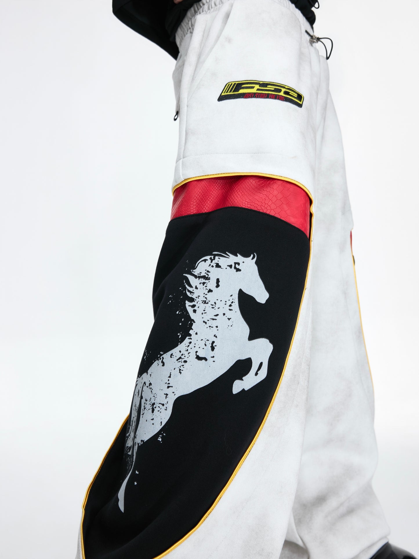 Racing Embroidery Fake Layered Double-Waist Wide Leg Sweatpants WN26985