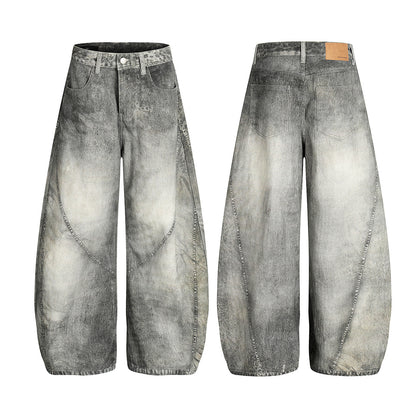 Washed Wide Leg Curved Denim Jeans WN23033