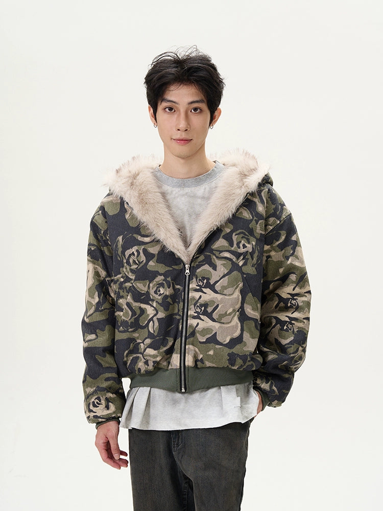 Camouflage Fur-Collar Hooded Puffer Jacket WN9488