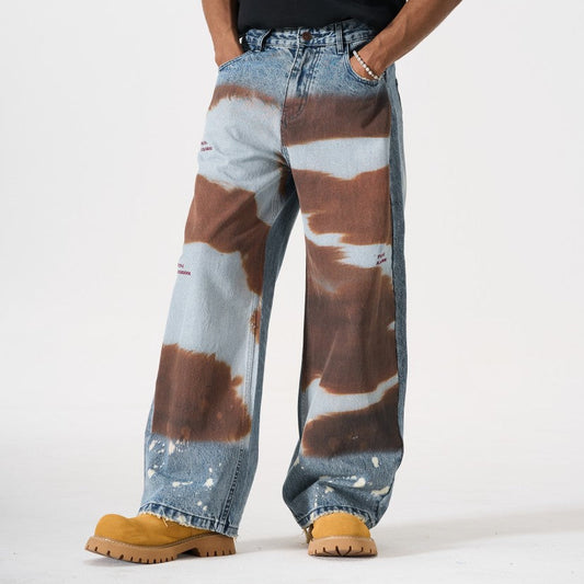Embroidery Paint Wash Wide Leg Denim Jeans WN27958
