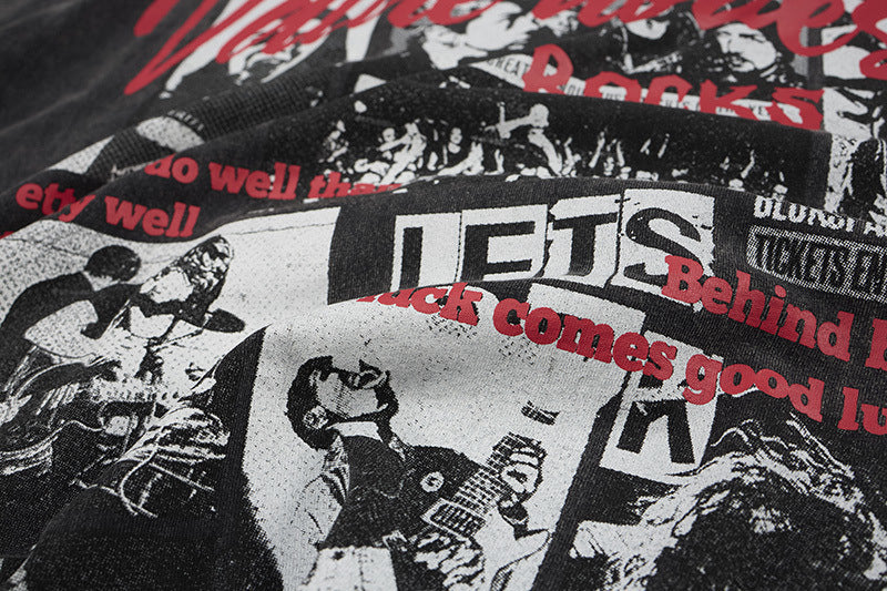 Washed Rock Band Print Short Sleeve T-Shirt WN25485