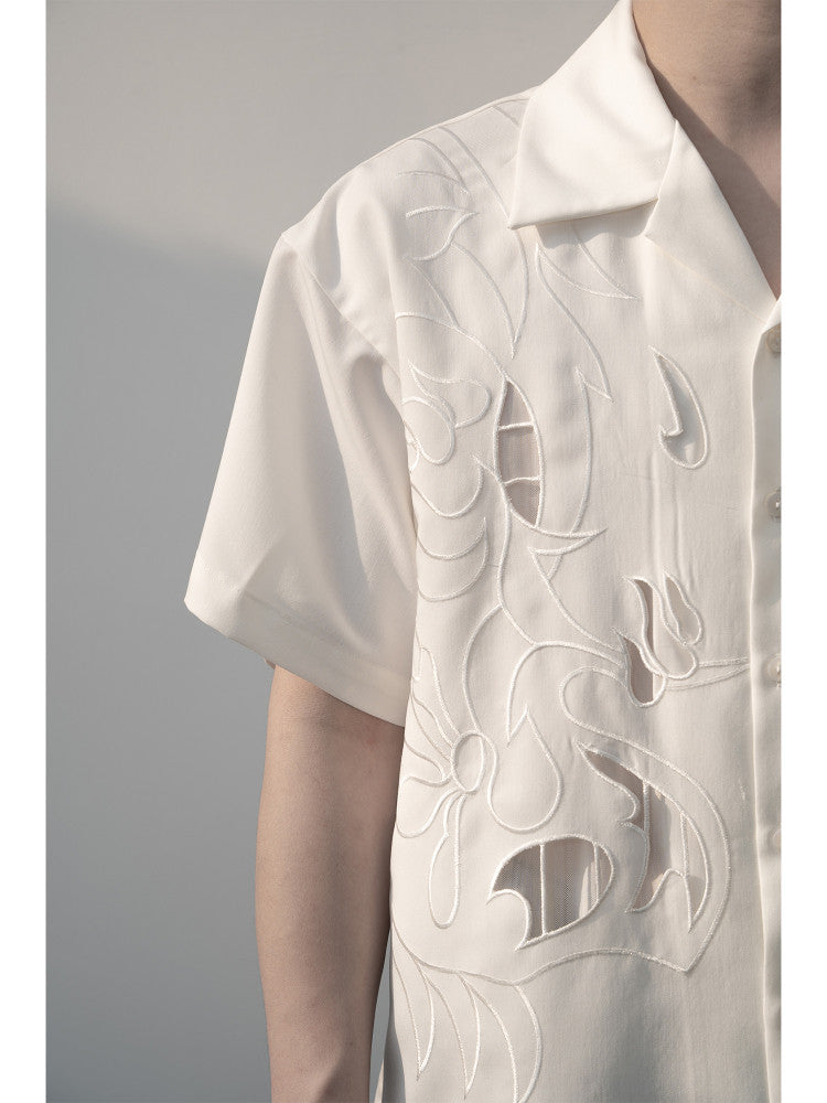 Design Embroidery Open Collar Short Sleeve Shirt WN23613