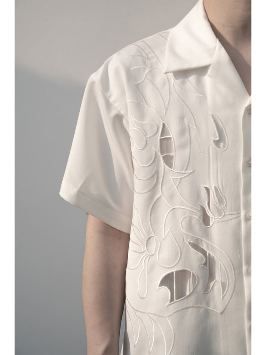 Design Embroidery Open Collar Short Sleeve Shirt WN23613
