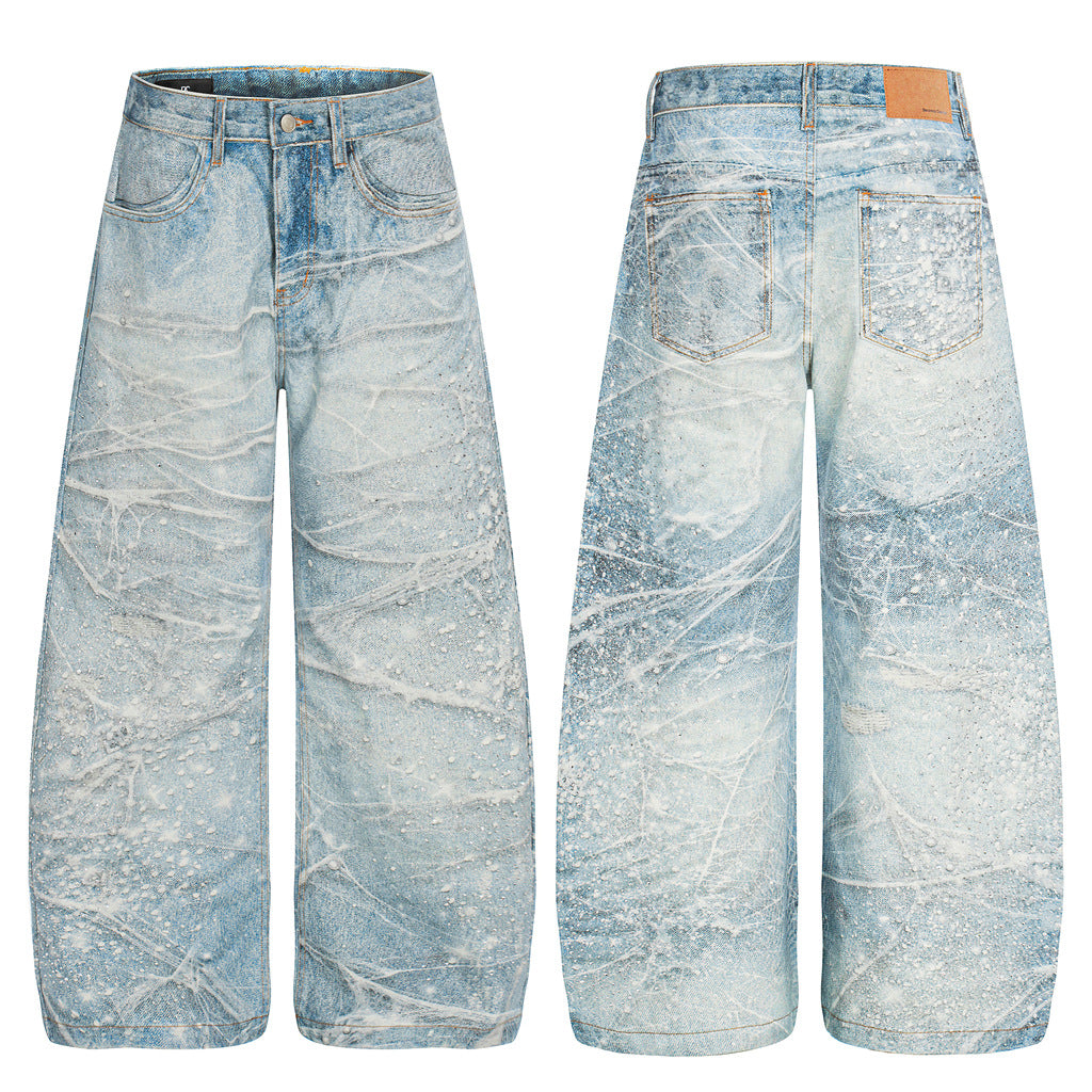 Paint Splatter Wash Wide Leg Denim Jeans WN23584