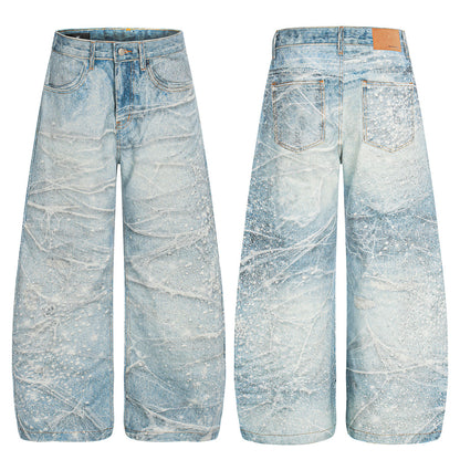 Paint Splatter Wash Wide Leg Denim Jeans WN23584