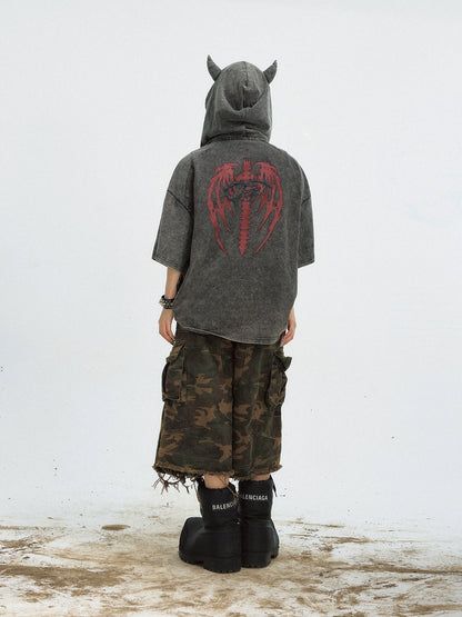 Art Graphic Washed Short Sleeve Hoodie WN18278