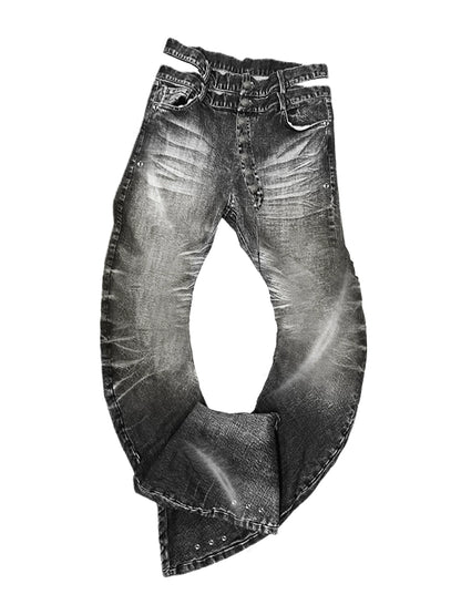 Washed Whisker Straight Denim Jeans WN20883