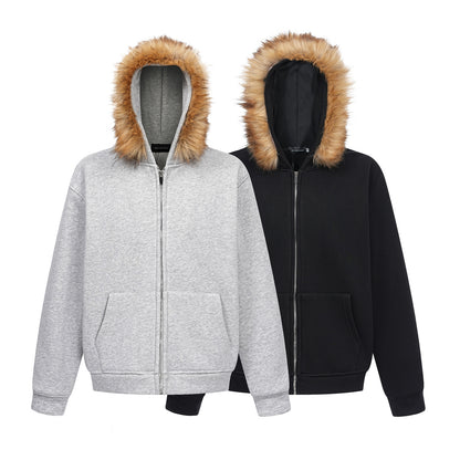 Fake Fur Fleece Lining Zipper Hoodie WN11114