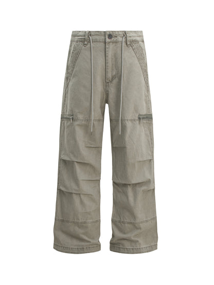 Heavyweight Washed Pleats Wide Leg Cargo Pants WN26307