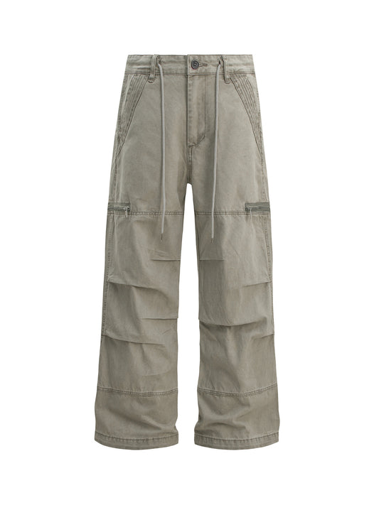 Heavyweight Washed Pleats Wide Leg Cargo Pants WN26307