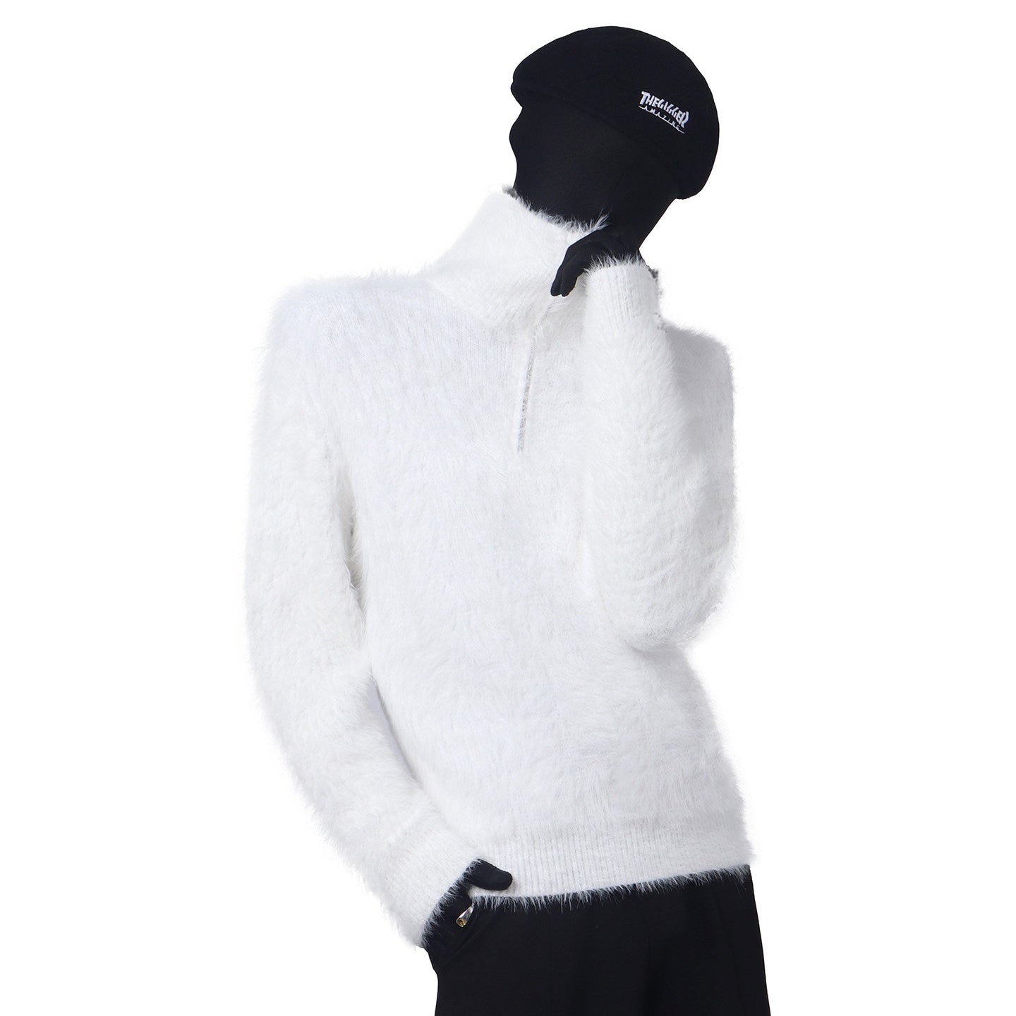 Fuzzy Collar Half Zipper Oversize Knit Sweater WN23779