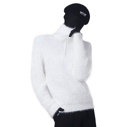 Fuzzy Collar Half Zipper Oversize Knit Sweater WN23779