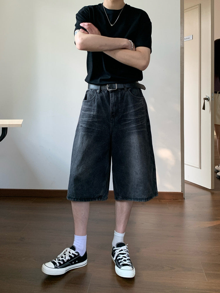 Washed Wide Leg Denim Half Jeans WN24903