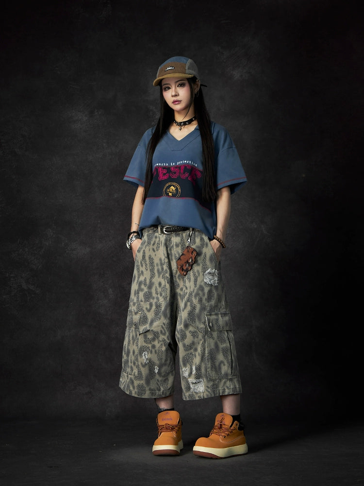 Washed Colorblock Graphic Print Short Sleeve T-Shirt WN18455