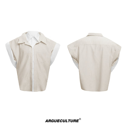 Stripe Fake Layered Short Sleeve Shirt WN18368