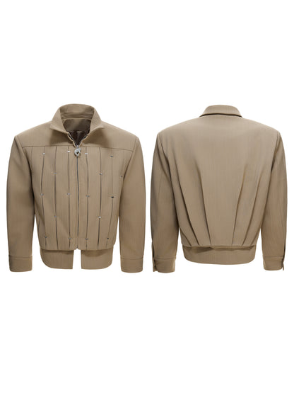 Pleats Rivet Standing-Collar Jacket WN23544