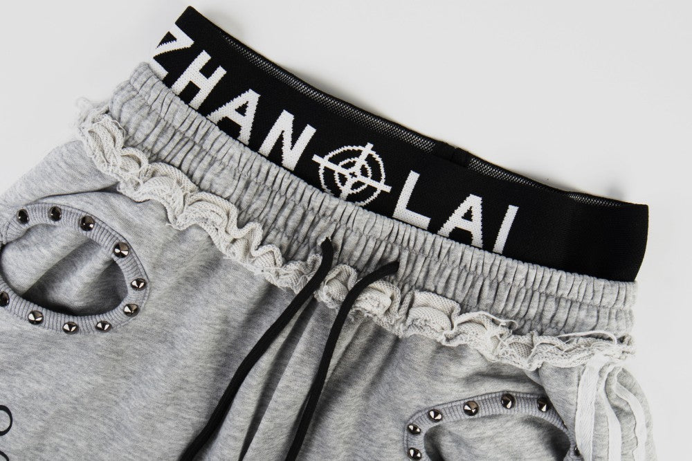 Gothic Letter Print Frayed Waist Wide Leg Sweatpants WN27838