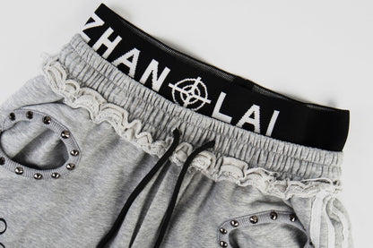 Gothic Letter Print Frayed Waist Wide Leg Sweatpants WN27838