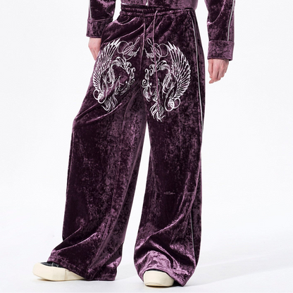 War Horse Embroidery Velvet Stand Neck Short Jacket & Pants Setup WN23277