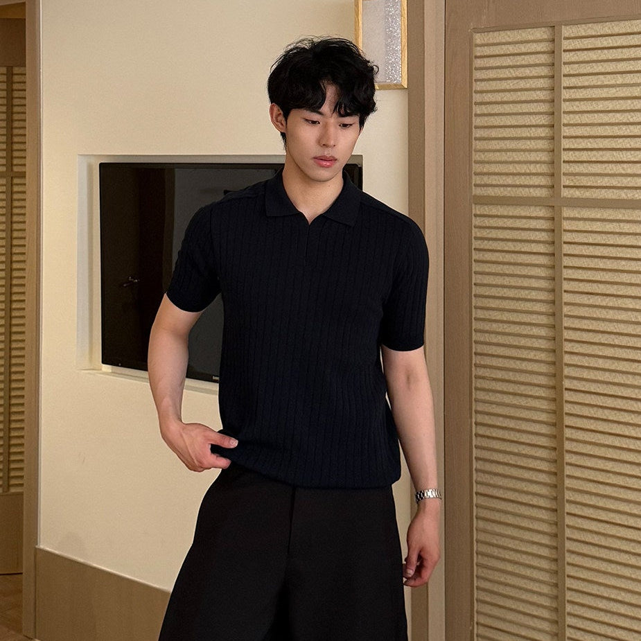 Rib Knit Short Sleeve Polo Shirt WN24951