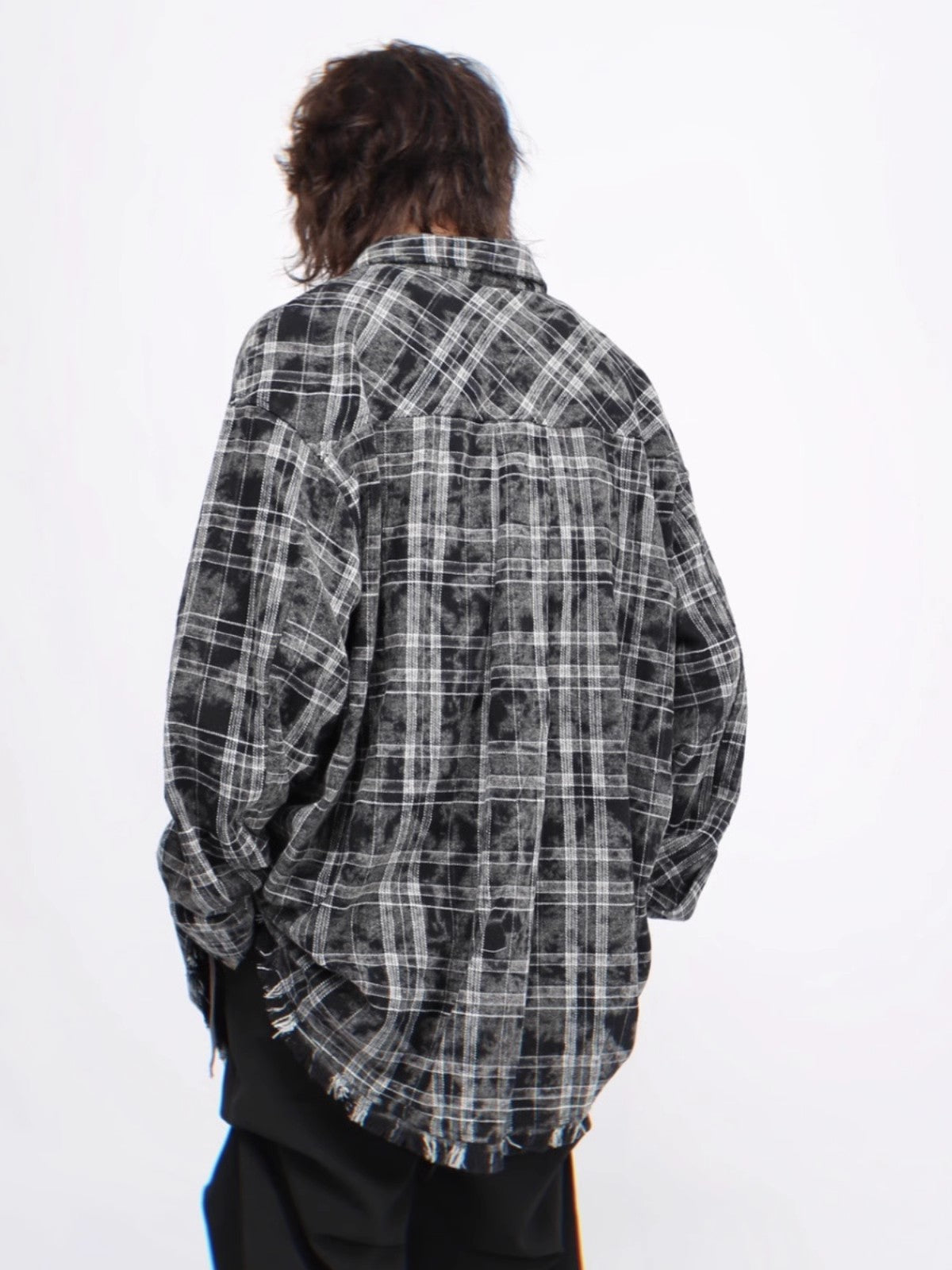 Oversize Damage Plaid Long Sleeve Shirt WN6957