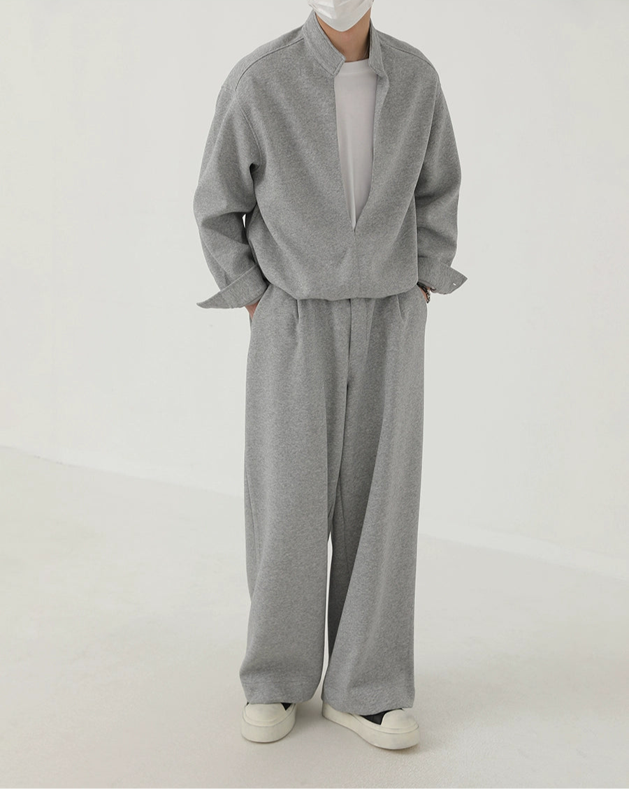 Fake Layered Stand Neck Sweatshirt & Wide Leg Sporty Pants Setup WN21264